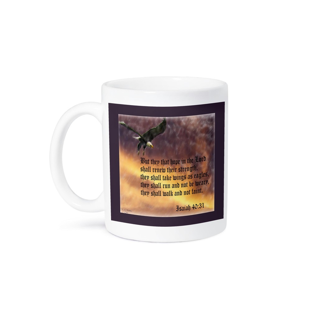 3dRose, Isaiah 40-31 Bible verse with eagle against a troubled sky, Mug