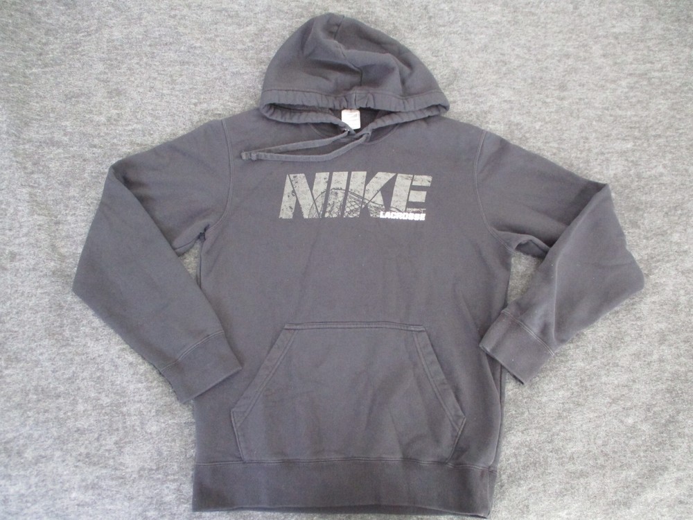 Nike Hoodie Mens Small Lacrosse Performance Fleece Black Y2K Silver Tag Swoosh