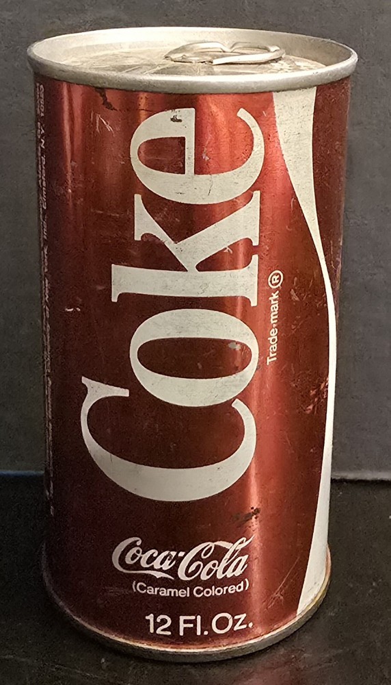 Rare Vintage 1970 Coca Cola Red Metallic Juice Tab Can 12oz Caramel Colored
