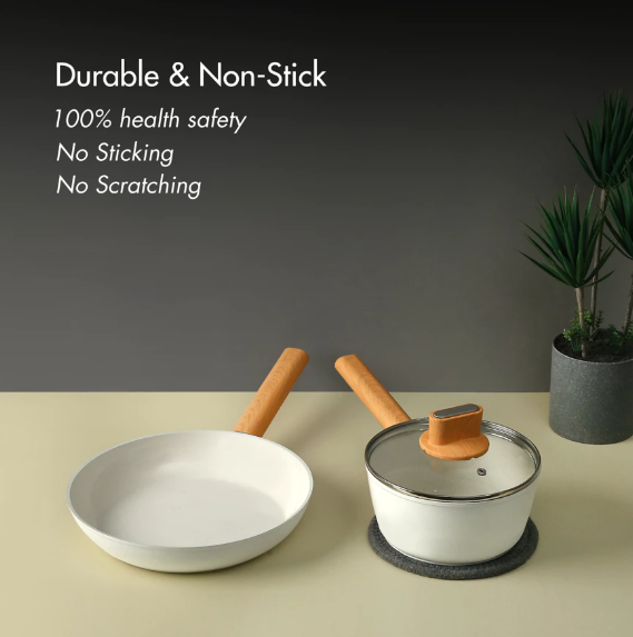Fukuro Shiro 2pc Ceramic Non-Stick Cookware Set with Frying Pan and Saucepan