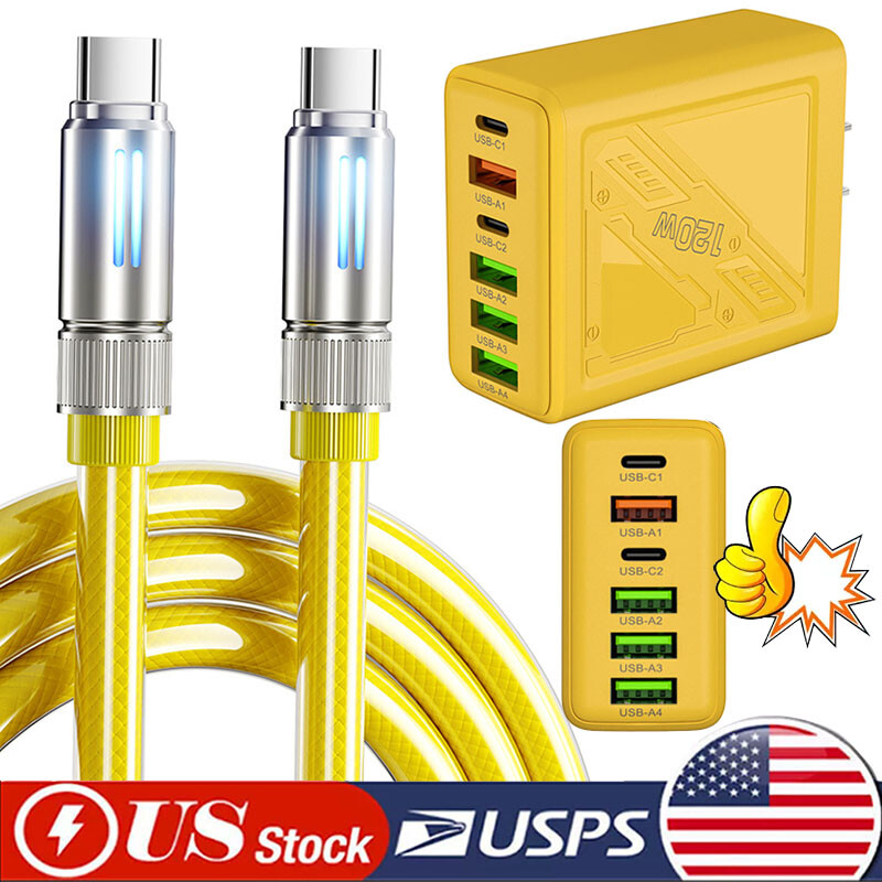 240W 6-Port USB-C QC3.0 PD Fast Wall Charger for Phones & Devices