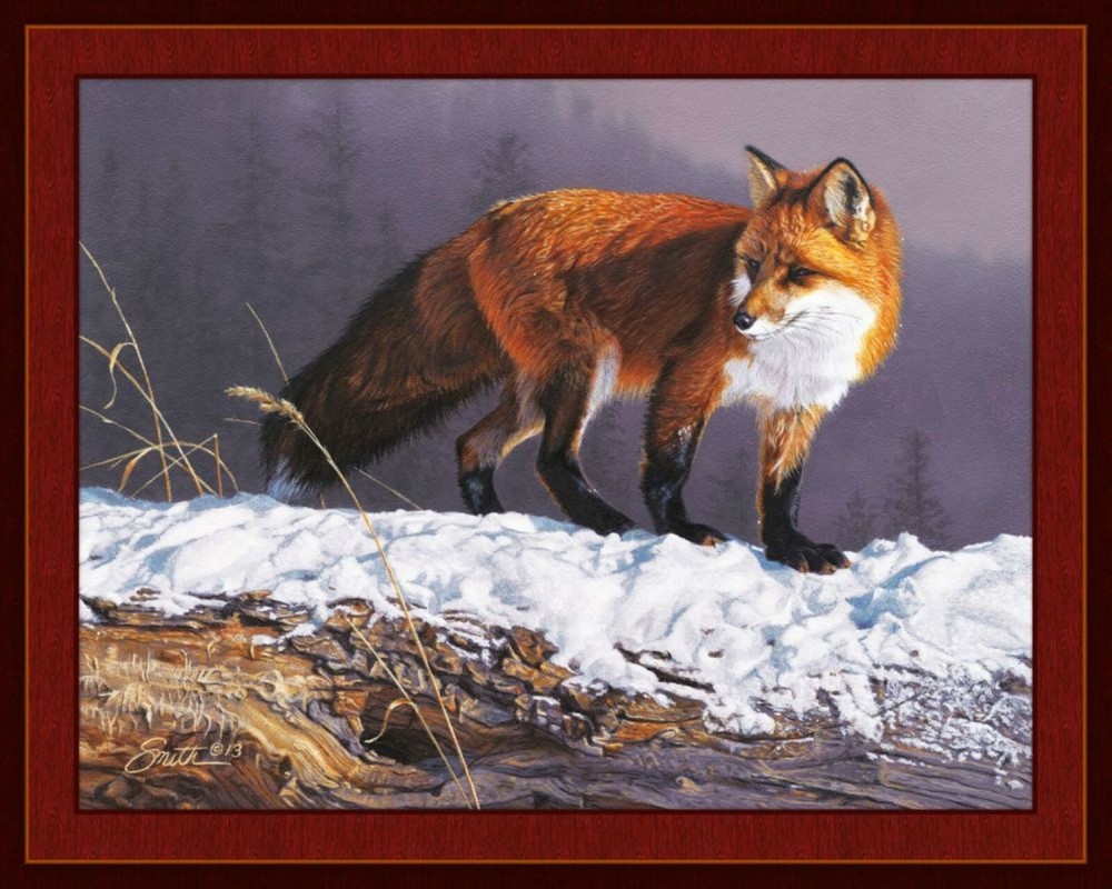 Red Rhapsody Fox Wildlife Quilt Top Wall Hanging Panel Fabric