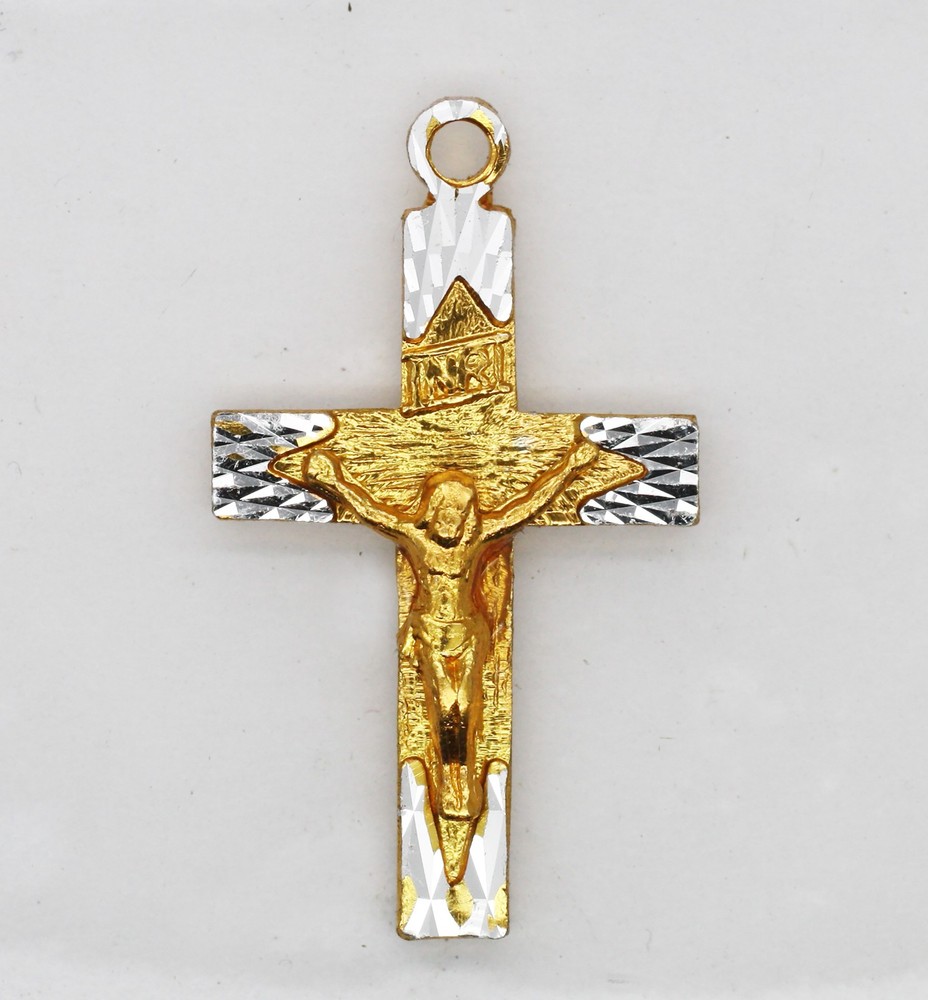 Crucifix Cross Diamond Cut Sparkling Jesus Gold and Silver Pendant Charm 1 inch