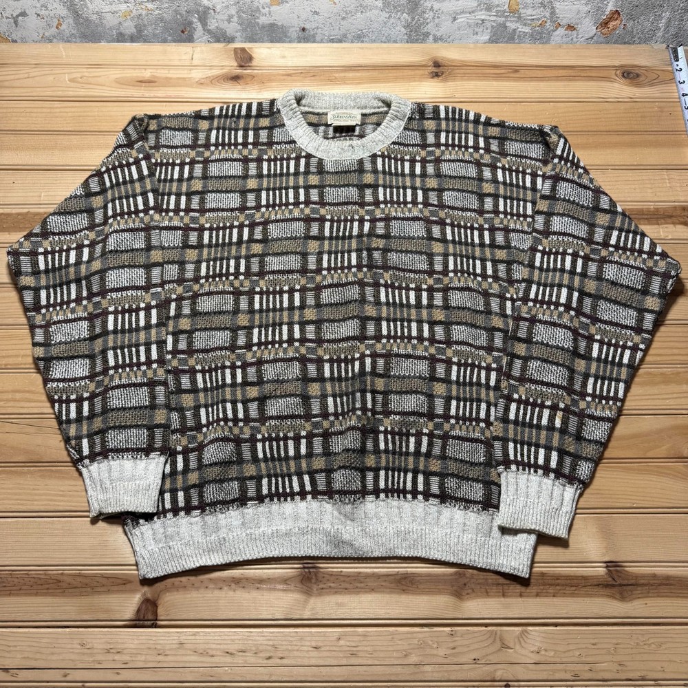 Vintage 90s Cosby Coogi Style 3D Knit Crewneck Pullover Grandpa Sweater Size XXL