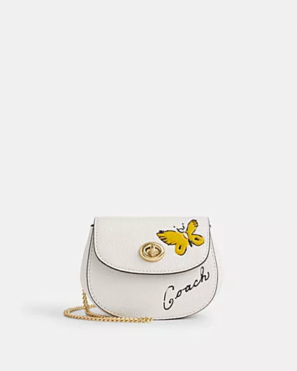Coach Turnlock Coin Case Crossbody With Butterfly Sketch Print CAM82 Chalk Multi