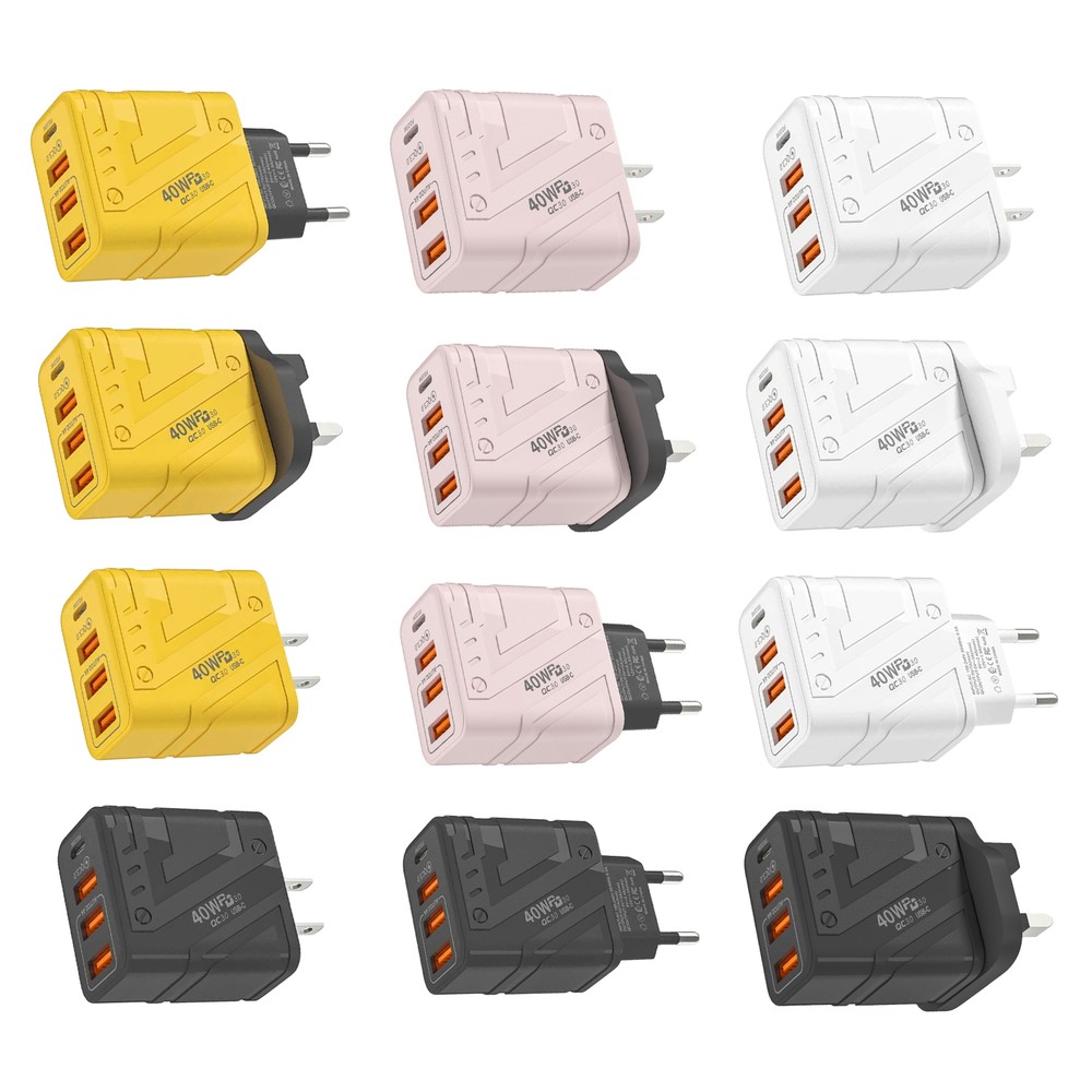40W Fast Charger with 3 USB Ports and Type-C Quick Charge Adapter