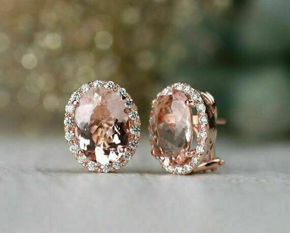 Beautiful 2.50 CT Oval Cut Morganite Women's Stud Earrings 14K Rose Gold Plated