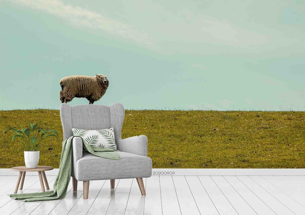 3D Sky Grassland Sheep Landscape Wall Murals Wallpaper Murals Wall Sticker 4