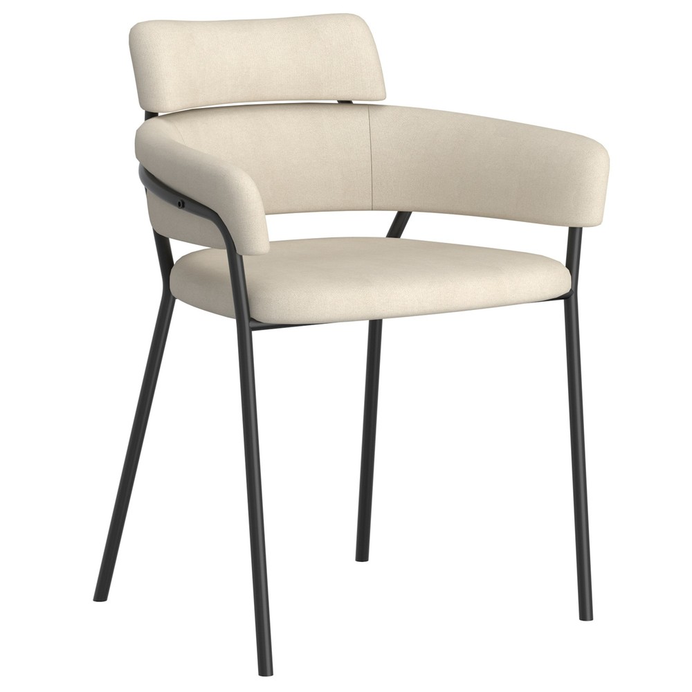 Modern Beige Fabric and Metal Side Chair Set of 2