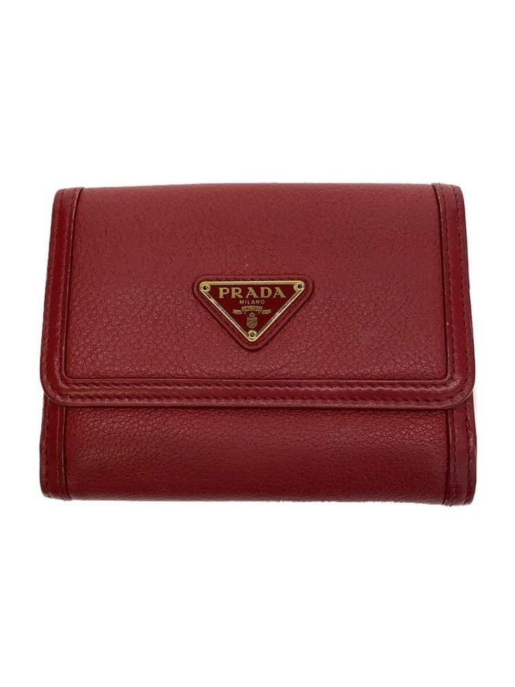 Prada Red Leather Tri-Fold Wallet for Women Style 1MH523