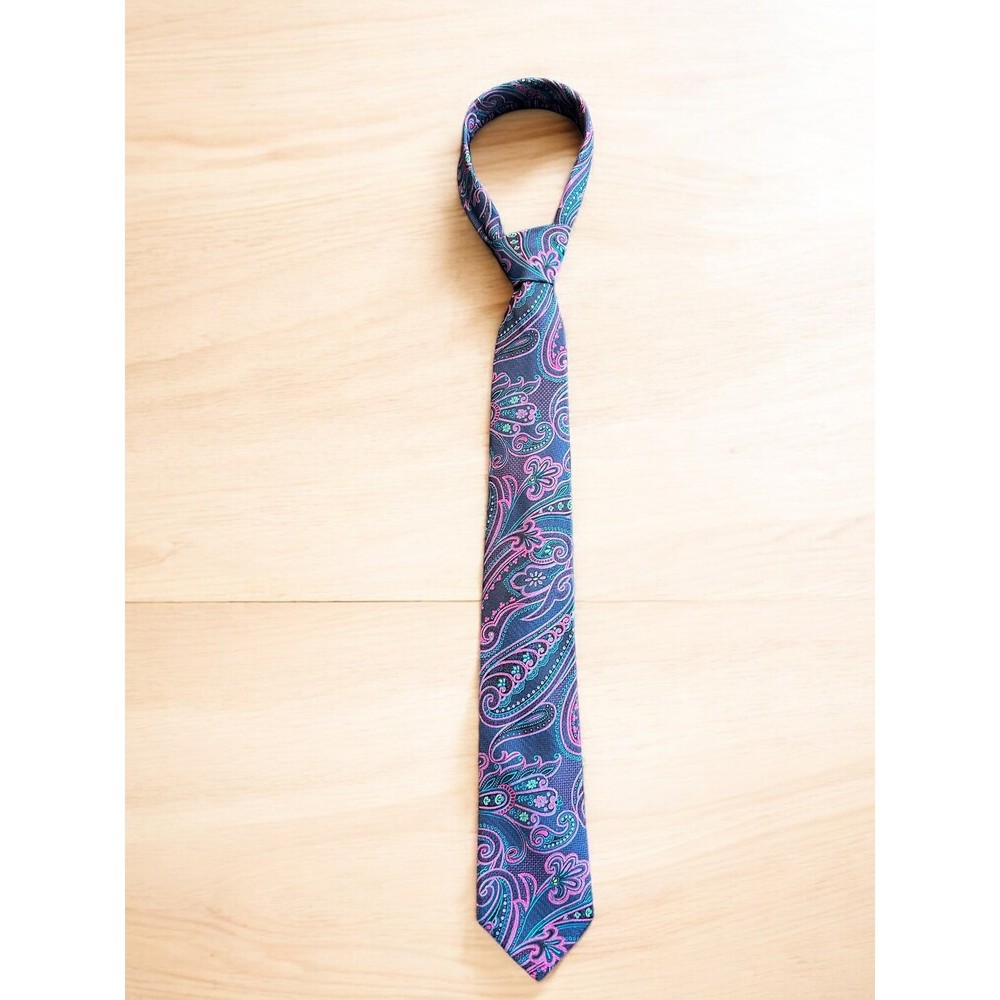 VIV Italy Silk Tie Paisley Blue Pink Teal 3.25