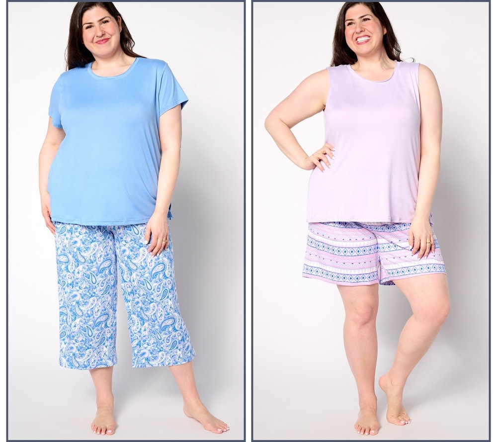 MUK LUKS Women's Petite Sleepwear PM Cloud Knit Short Capri Tee & Blue A640311