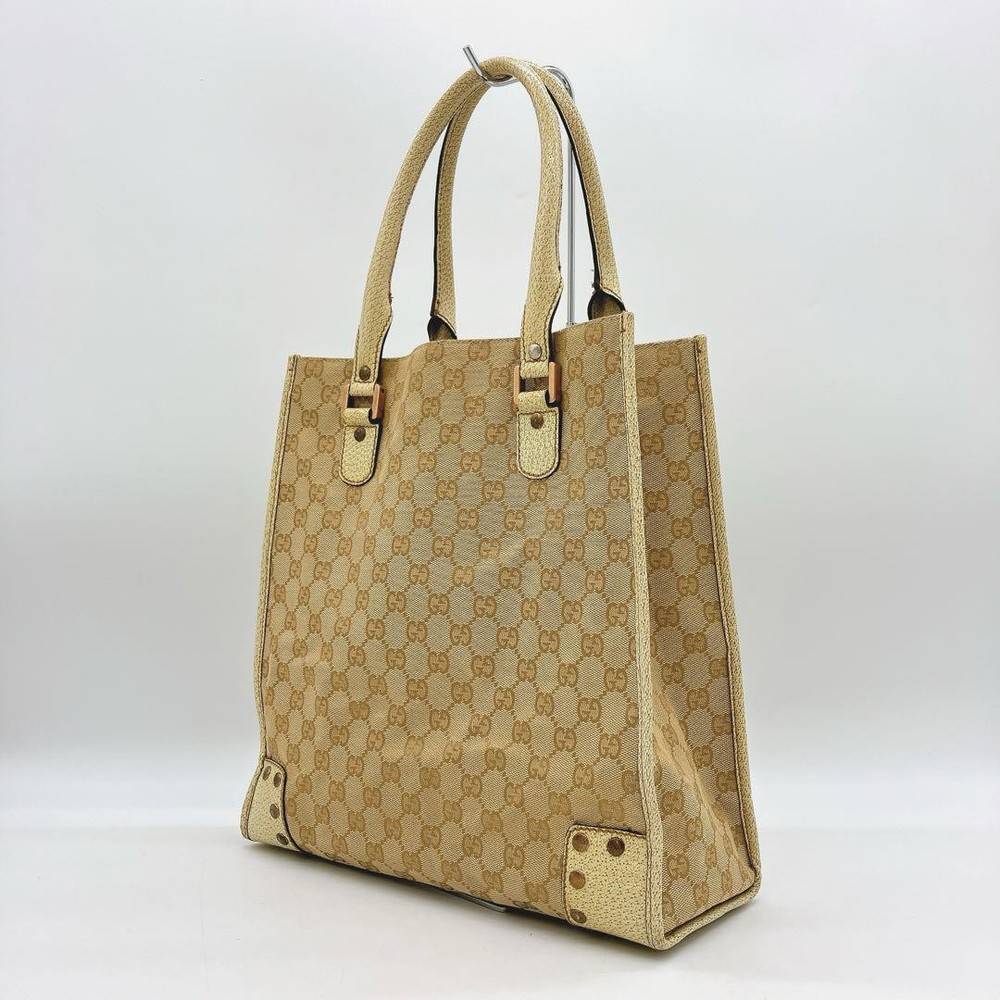 Gucci GG Canvas Tote Bag Beige Studded Shoulder Bag New