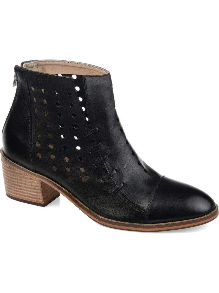 JOURNEE SIGNATURE Womens Black Ulima Round Toe Block Heel Leather Booties 7.5 M