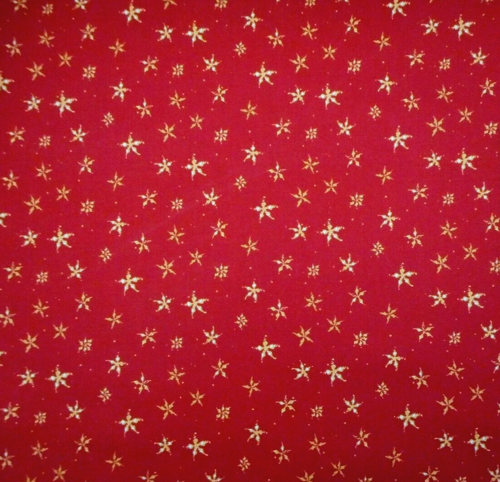 Christmas Quilt Fabric By The Yard Gold Stars on Red Premium Cotton #41