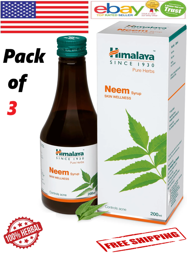 3x Himalaya Neem Syrup For Skin Wellness 100% Natural 200ml. Each (Free Ship)