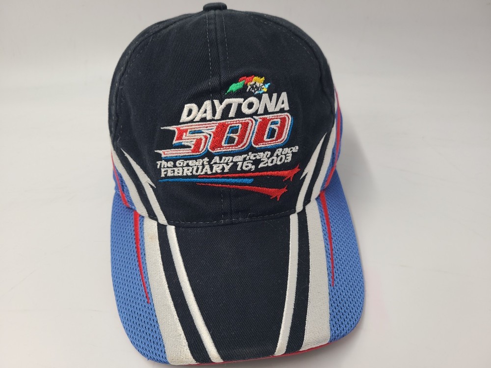 Vintage 2003 Daytona 500 American Flag Adjustable Hat Cap Men Y2K NASCAR Black