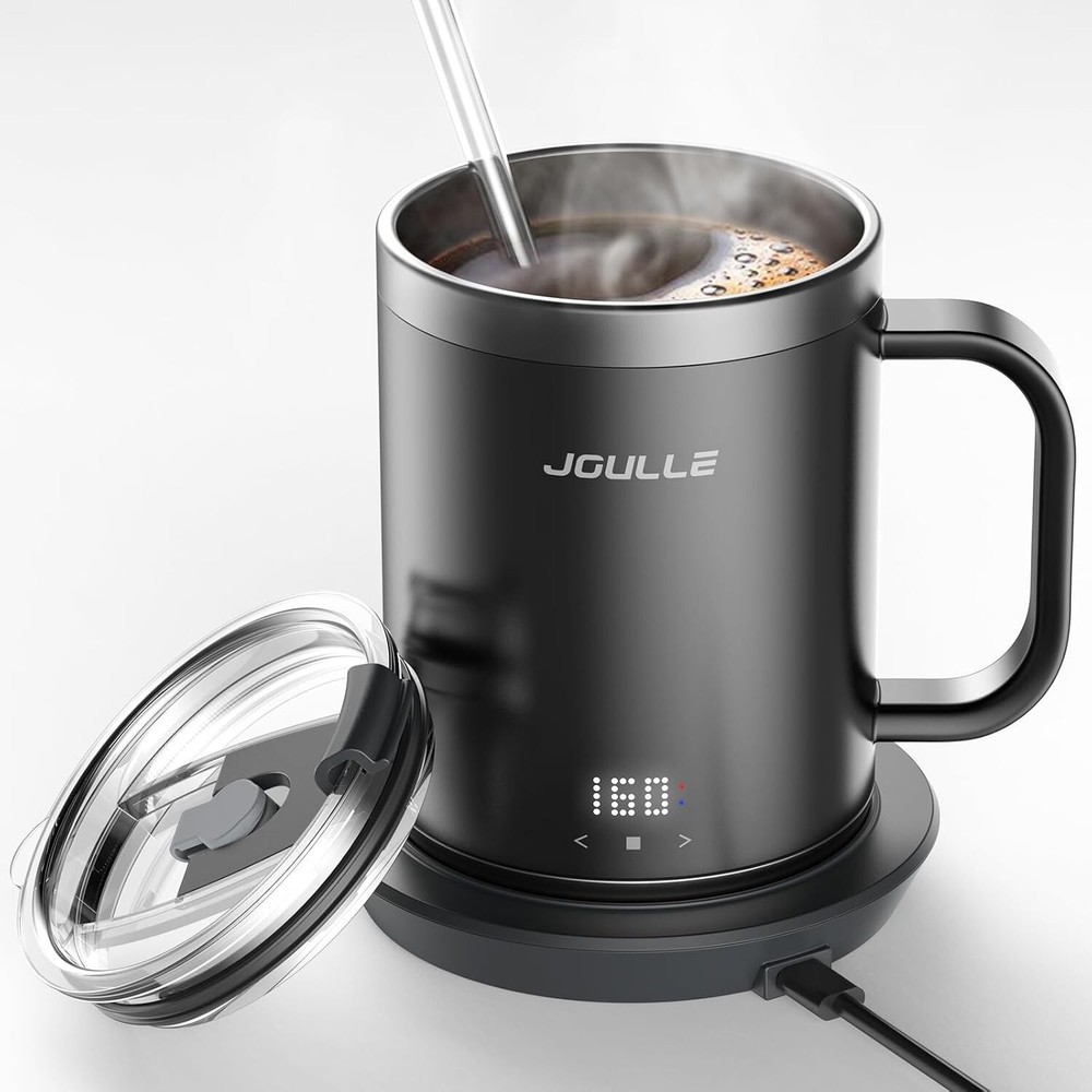 Luxurious Coffee Mug Warmer Set with Temperature Control & Elegant Glass Straw