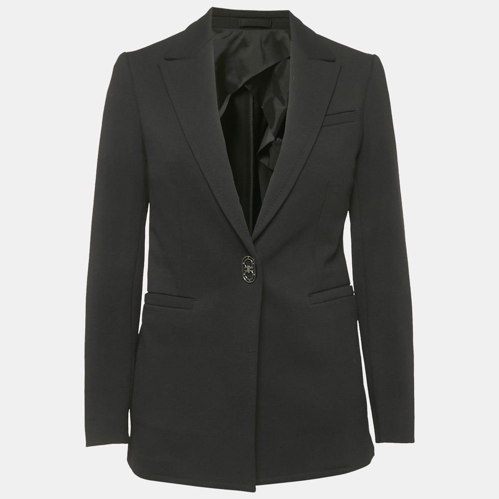 Salvatore Ferragamo Black Gabardine Single Breasted Tailored Blazer