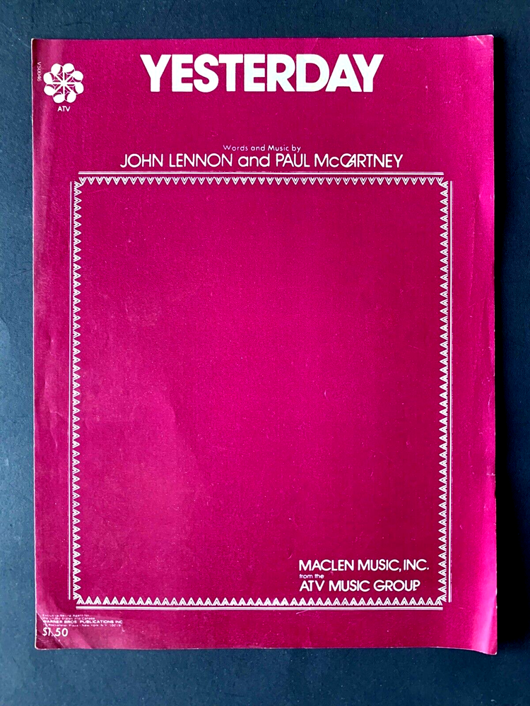John Lennon & Paul McCartney Yesterday Sheet Music 1965