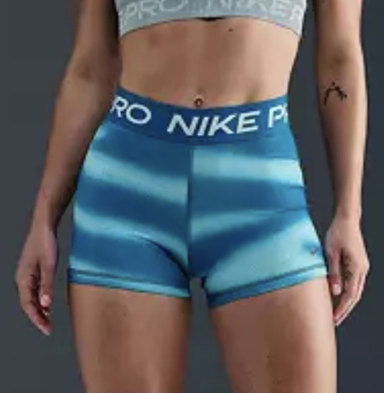 NWT Nike Women's S Pro 3'' Athletic Shorts Mid Rise IH7636 301 Blue Striped New