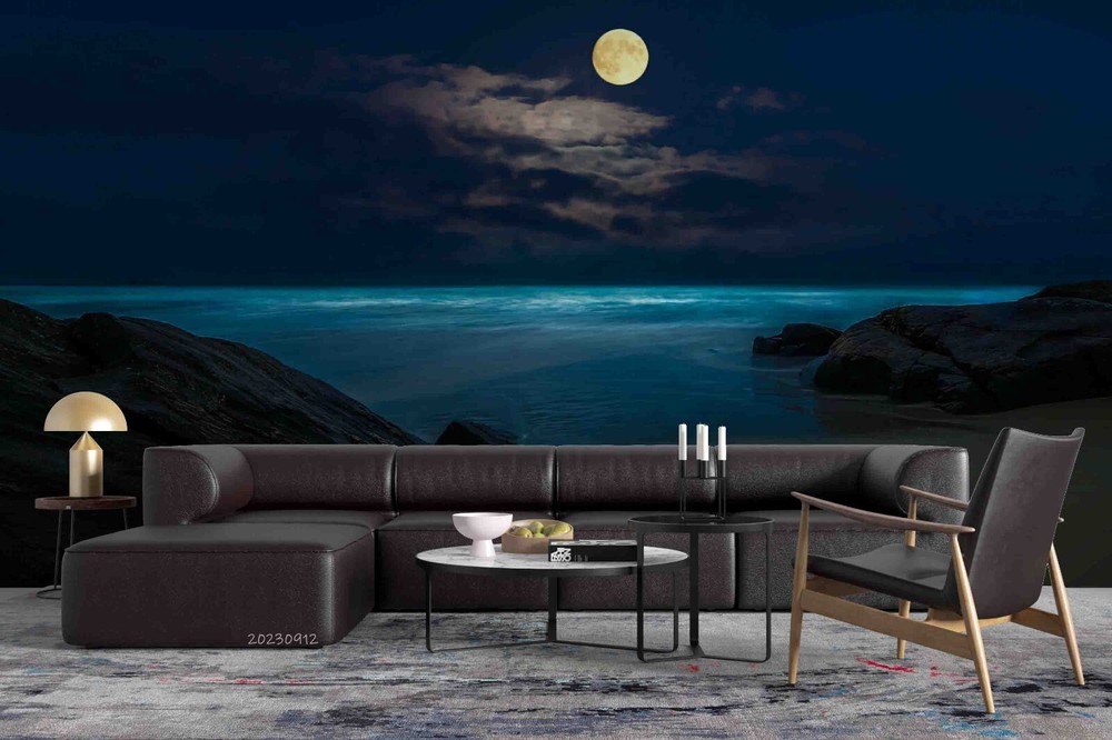3D Night Moon Sea Scenery Wall Murals Wallpaper Murals Wall Sticker