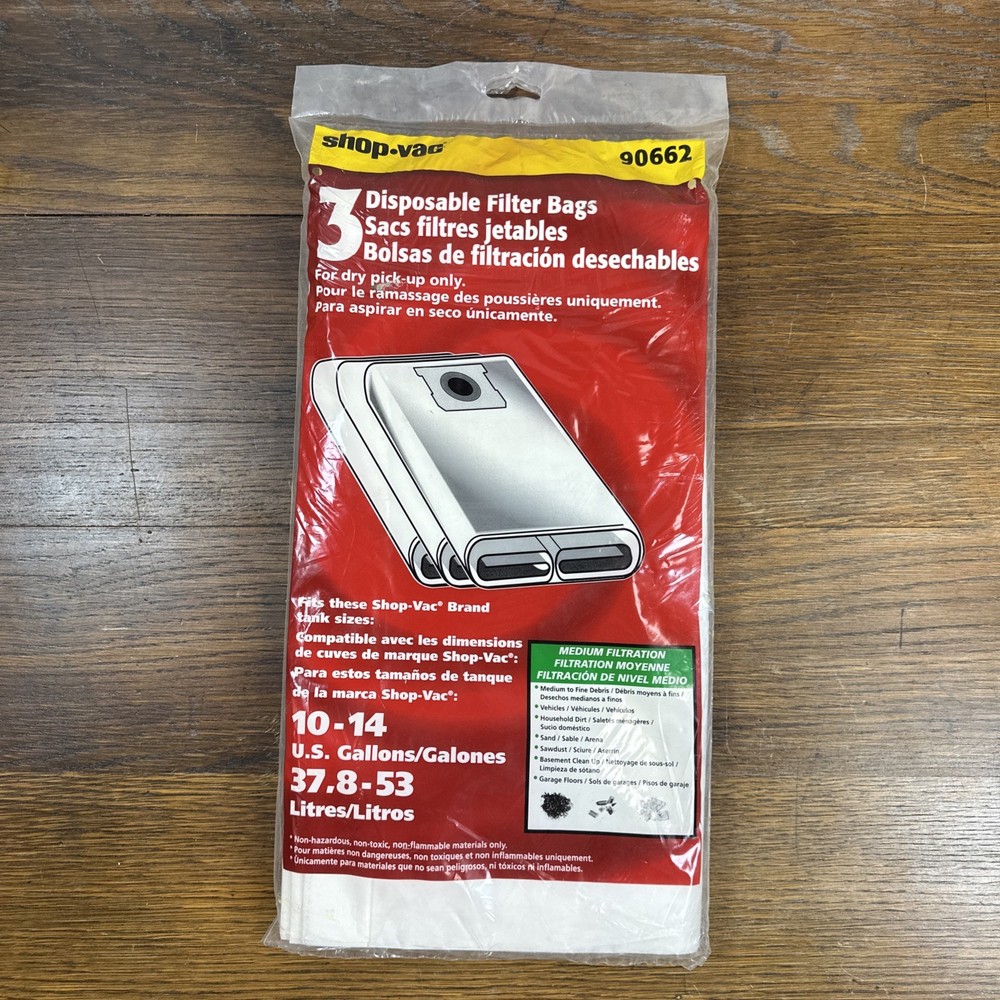 Shop-Vac 90662 3 Pack Filter Bags 10-14 Gallon Disposable NEW Sealed