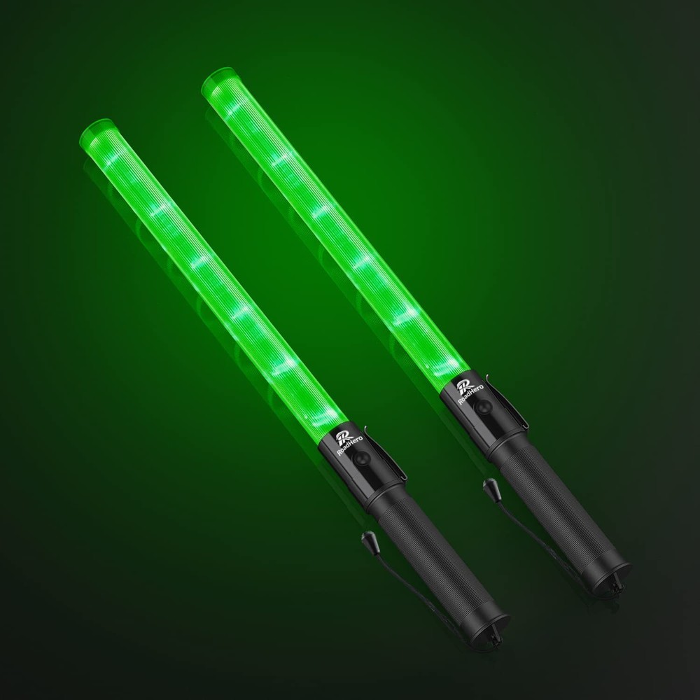 2 Pack 21 Inch Green LED Traffic Wands for Night Safety & Control
