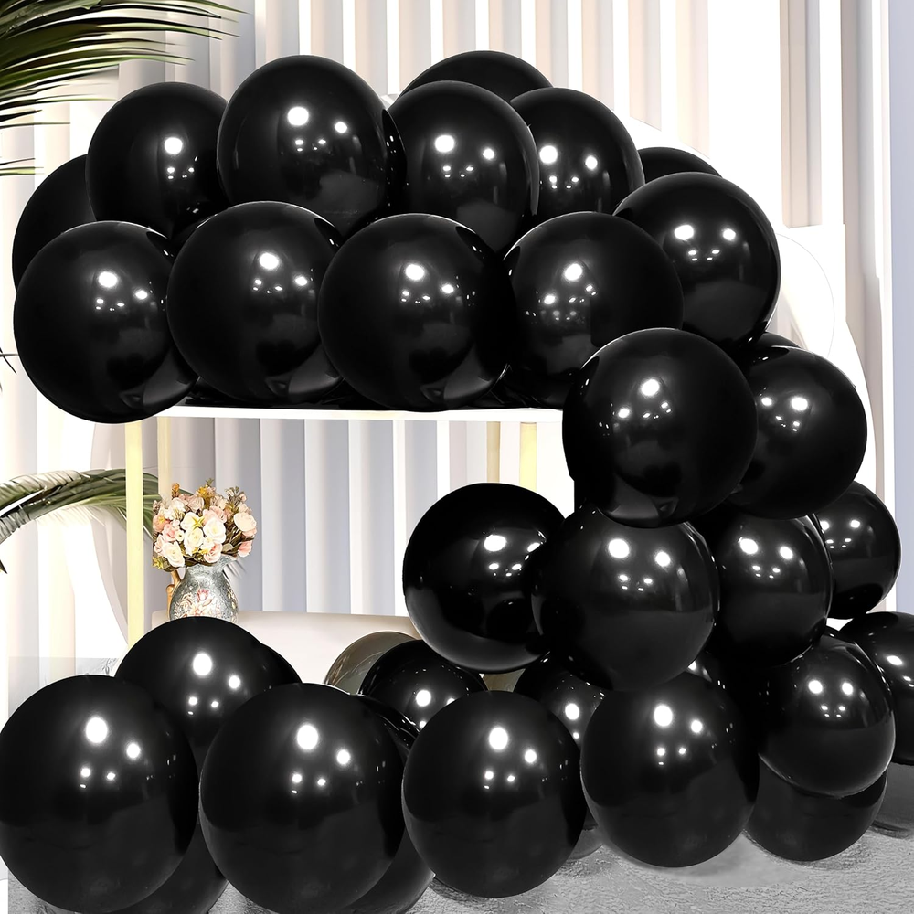 12-Inch Black Metallic Latex Balloons 100 Pack for Helium