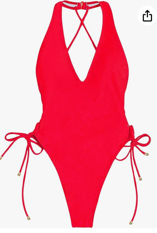 OYOANGLE Women's Criss Cross Backless V Neck Tie Side High Cut Thong One Piece