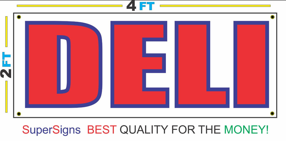New 2x4 Red White & Blue DELI Banner Sign at Discounted Size & Price