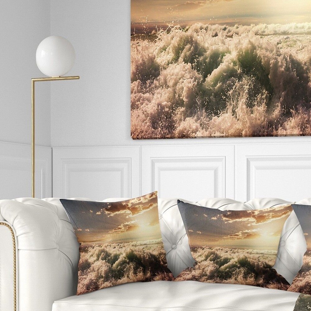 Designart 'Troubled White Waves on Beach' Seascape Throw