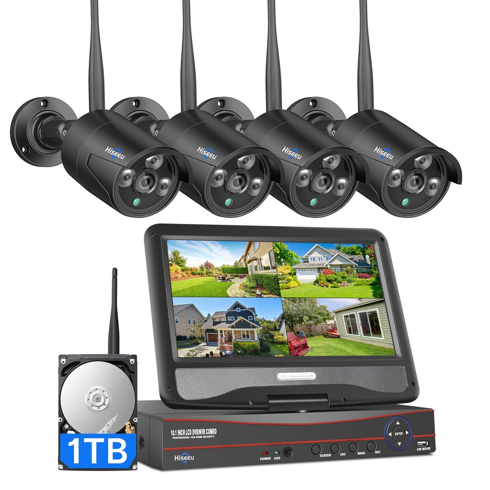 5MP Hiseeu Wifi Security Camera Kit with 10” Monitor Plug&Play