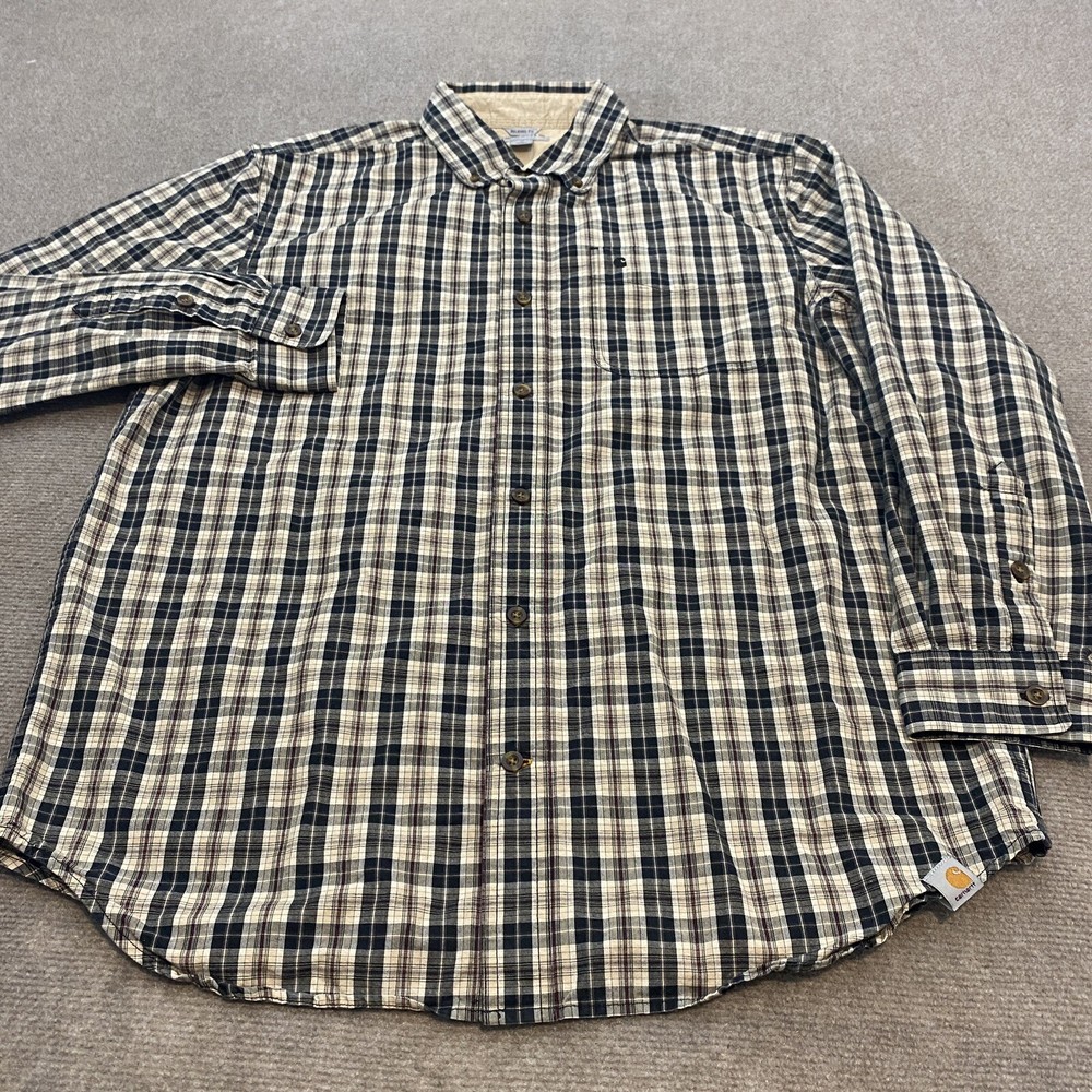 Carhartt Shirt Men's Large Bellevue Button Front Long Sleeve Plaid 101489 Grunge