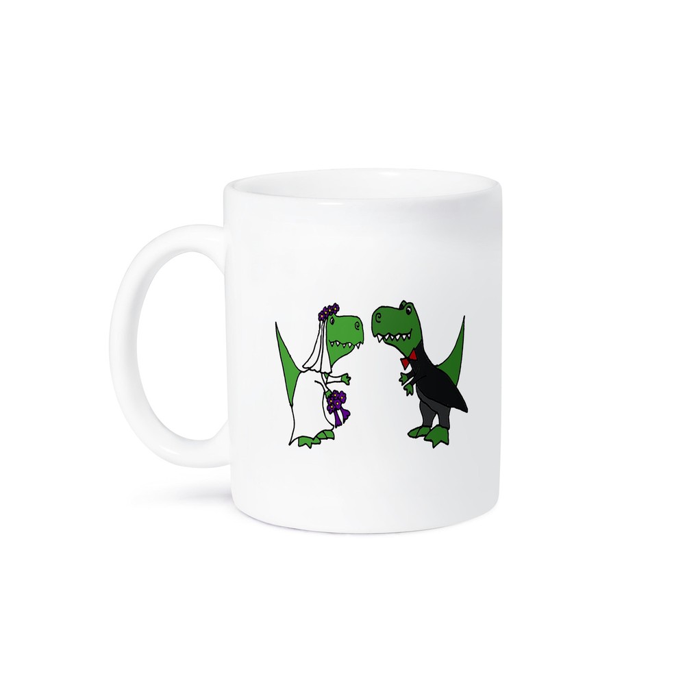 3dRose, Funny Green Trex Dinosaurs Bride and Groom Wedding Art, Mug