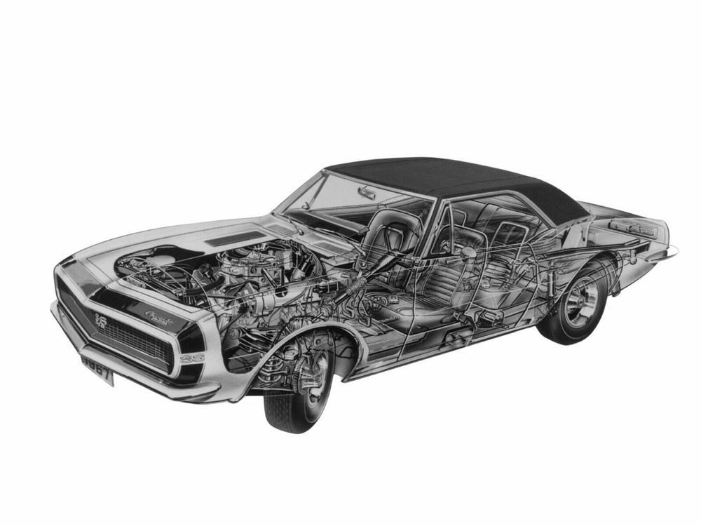 Vintage 1967-1969 Chevy Camaro SS Cutaway Poster 24x36 Inches
