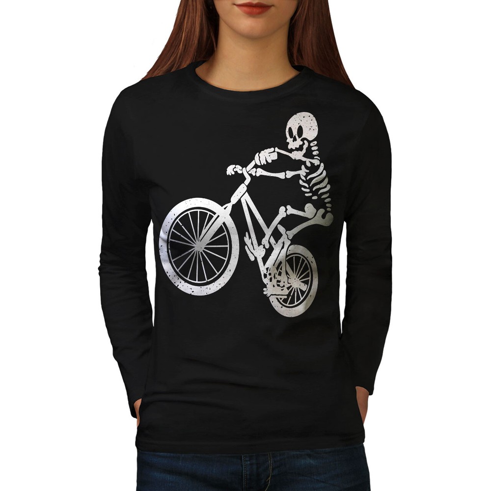 Wellcoda Spooky Skeleton Bike Rider With Cool Womens Long Sleeve T-shirt