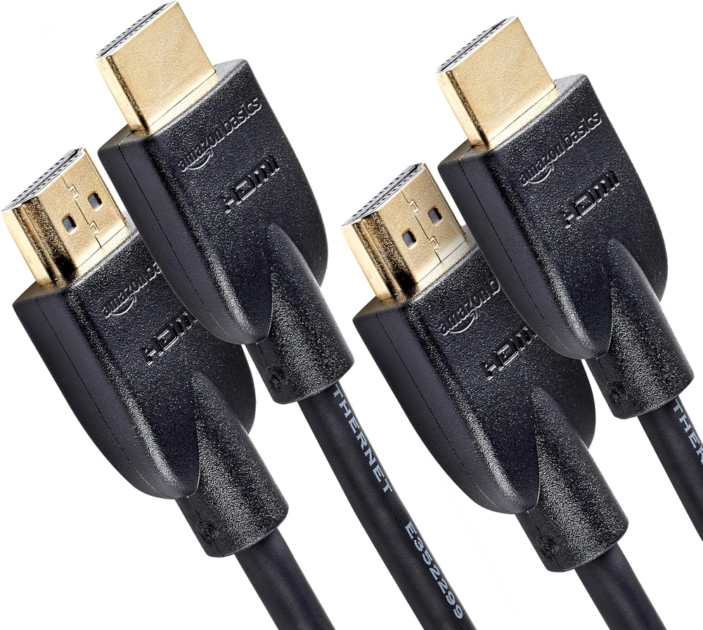 Amazon Basics HDMI Cable, 2-Pack, 3Ft, 4K@60Hz, High-Speed 4K HDMI 2.0 Cord (18G