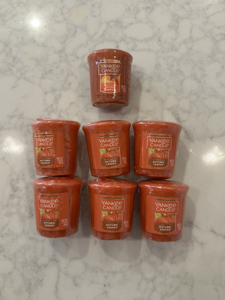 Yankee Candle Autumn Votive Set - 6 Autumn Leaves & 1 Spiced Pumpkin Scents