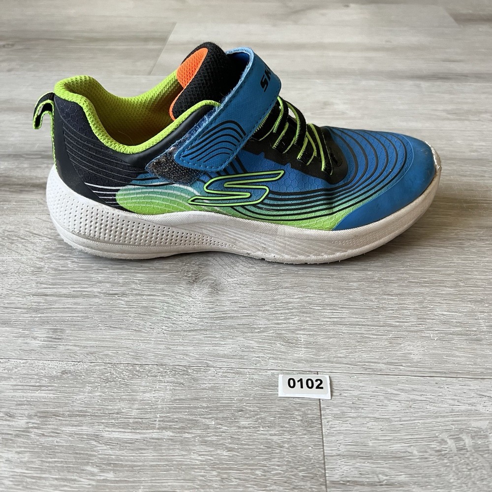 Skechers Youth Boys Slip On Sneakers Size 2Y Blue Lime Lightweight Shoes