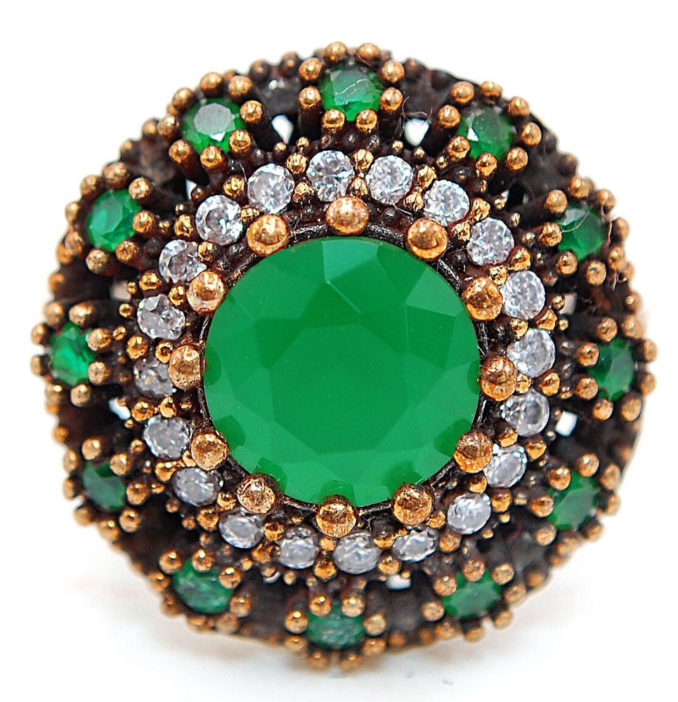 Sterling Silver Sz 8 Ottoman Empire Style 4CT Treated Emerald Ring HB3-2