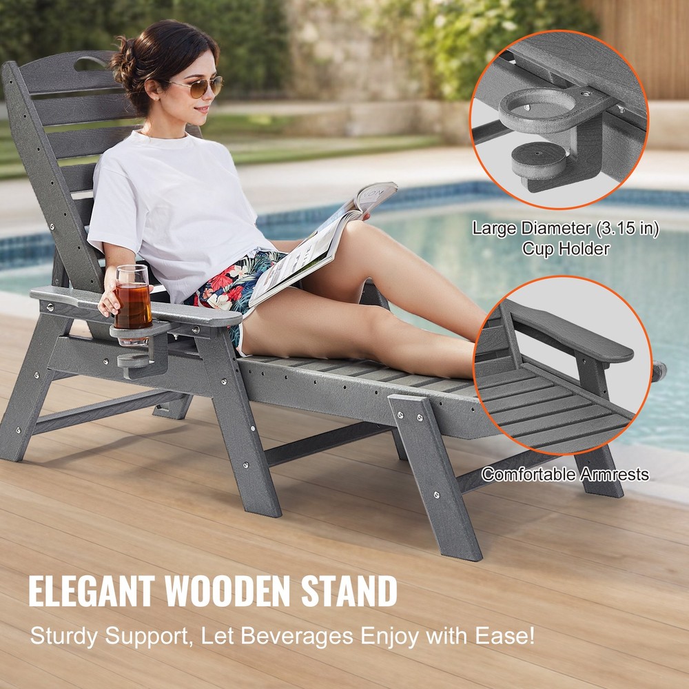 Outdoor Chaise Lounge Chair Adjustable Patio Reclining Bench Lounger Pool Gray