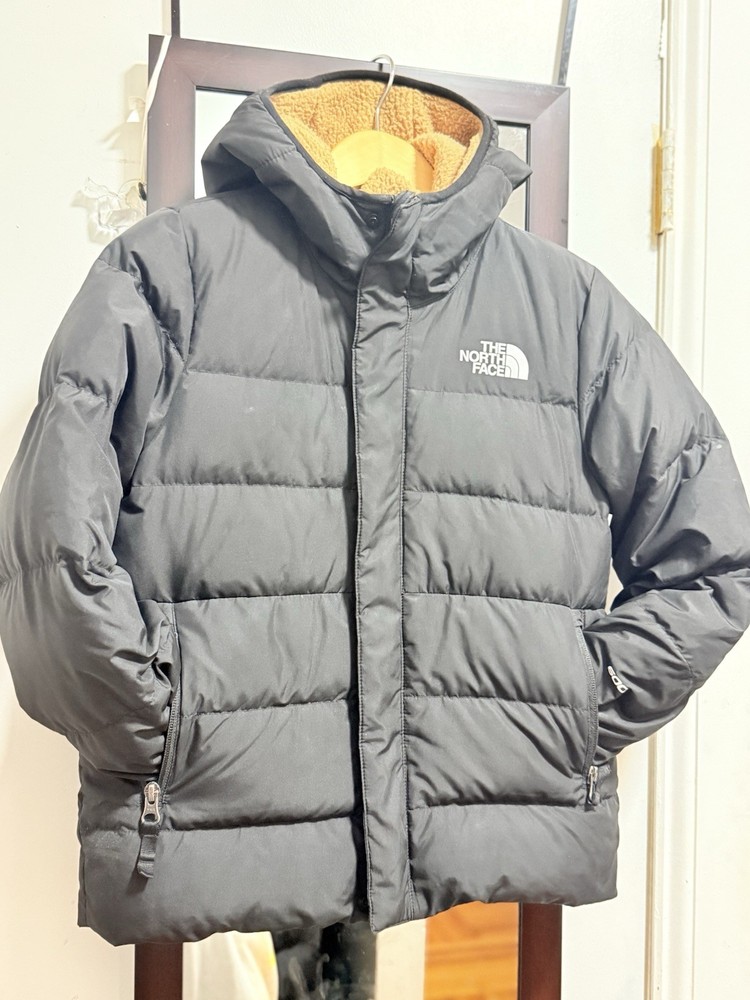 The North Face Boys Hooded Puffer Jacket Black Youth 7/8 Warm Winter Coat