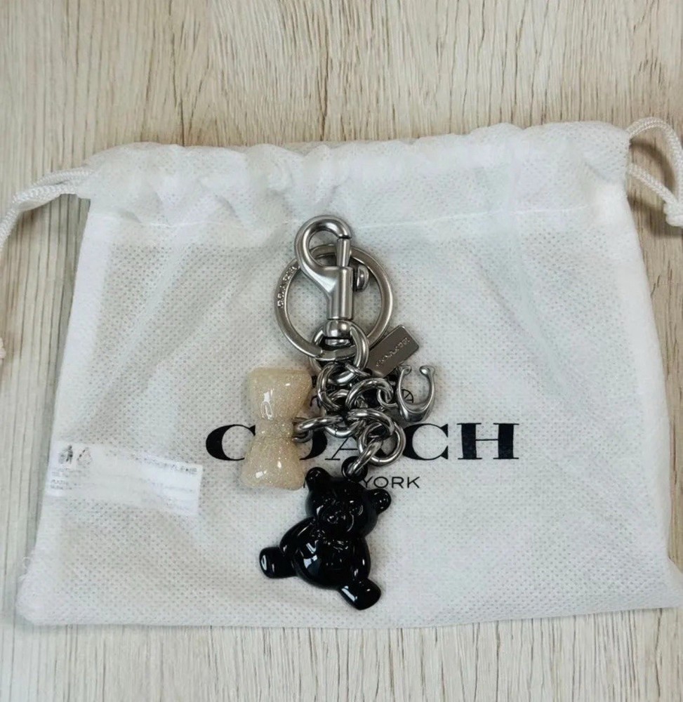 Coach Resin Teddy Bear Bow Charm Keychain Unused Mint Condition Signature Style  