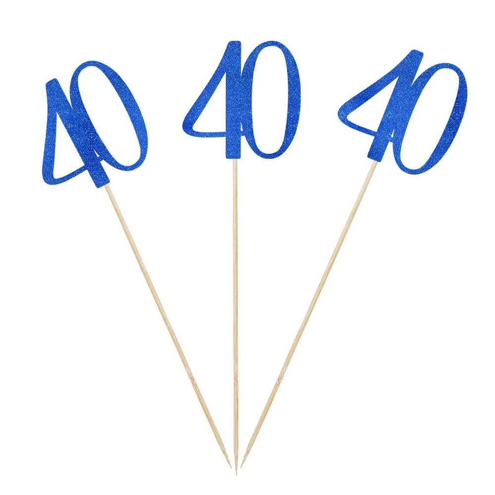 40th Birthday Blue Glitter Centerpiece Sticks 12-Pack Table Decor