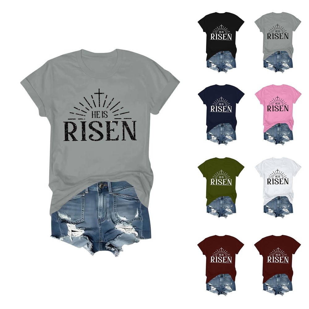 Women's Daily Holiday Printed Short Sleeve Easter Short Sleeve Round Neck Retro