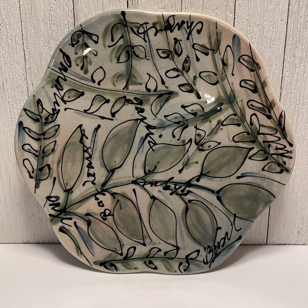 Patti Schneider SIGNED Platter Clay “Home Cooking” Handmade, Hand Written Words