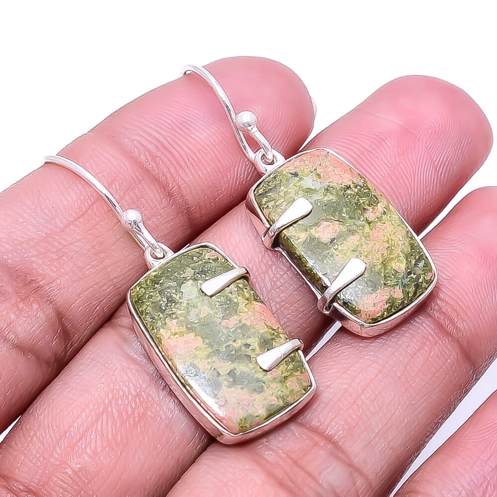 Natural Unakite Gemstone 925 Sterling Silver Handmade Earring 1.33