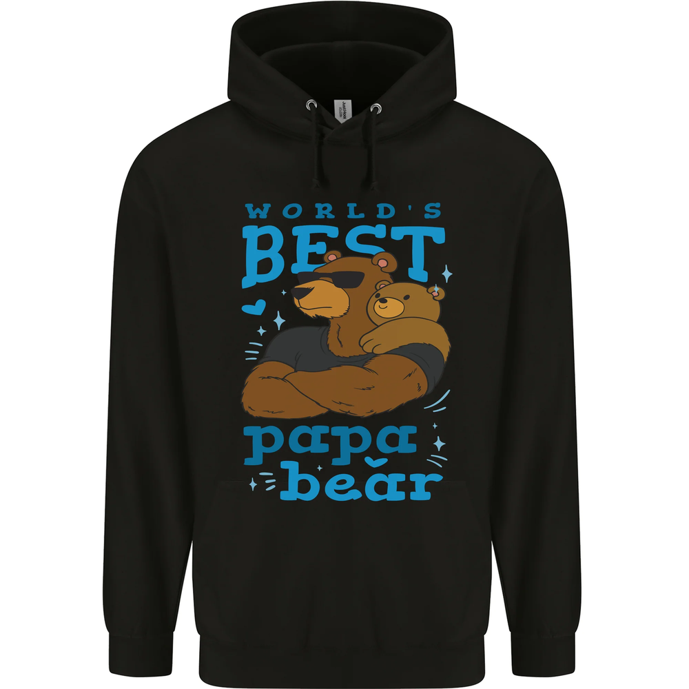 Worlds Best Papa Bear Fathers Day Mens 80% Cotton Hoodie