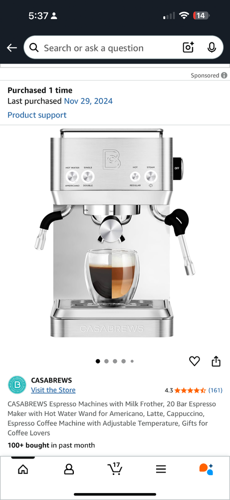 casabrews espresso machine 20 bar with milk frother